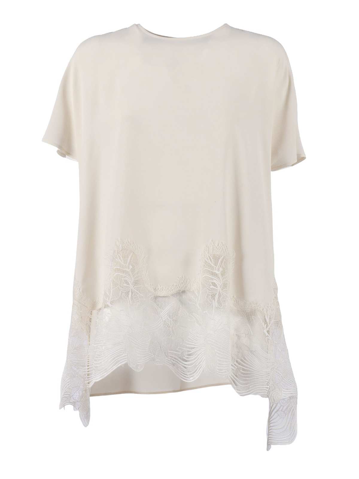 Fabiana Filippi Crepe De Chine Short Sleeve Top With Lace Bottom Band Blouse - White - Image 1 of 3