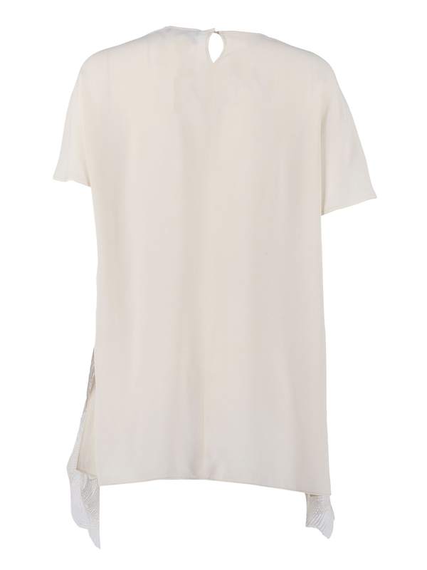 Fabiana Filippi Crepe De Chine Short Sleeve Top With Lace Bottom Band Blouse - White