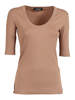 Fabiana Filippi Ribbed Cotton Jersey U Neck Filo Diamante T-Shirt - Beige - Thumbnail 1