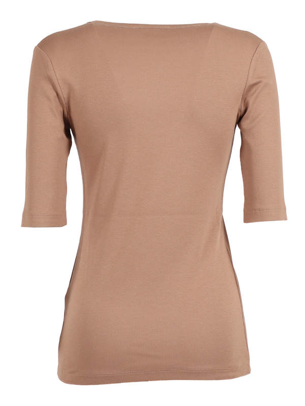 Fabiana Filippi Ribbed Cotton Jersey U Neck Filo Diamante T-Shirt - Beige