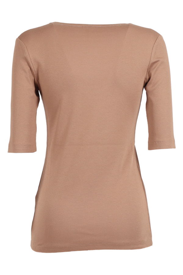 Fabiana Filippi Ribbed Cotton Jersey U Neck Filo Diamante T-Shirt - Beige