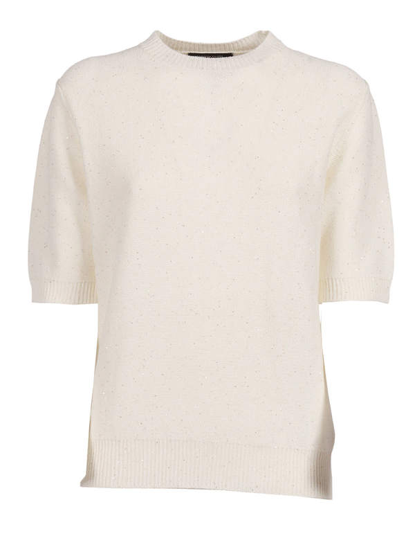 Fabiana Filippi Sequin Short Sleeve Crew Neck Sweater - White