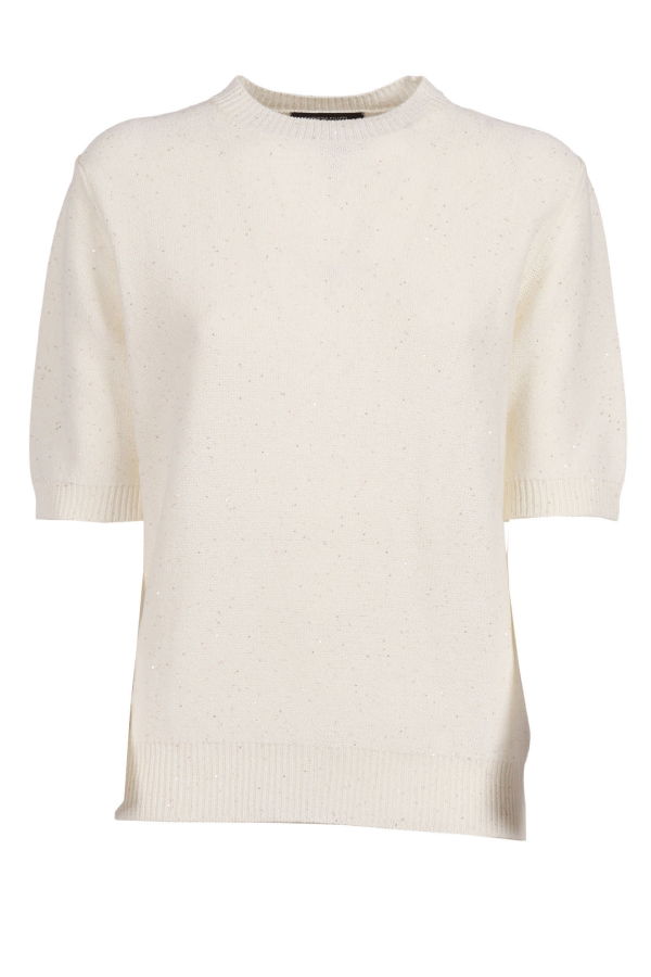 Fabiana Filippi Sequin Short Sleeve Crew Neck Sweater - White