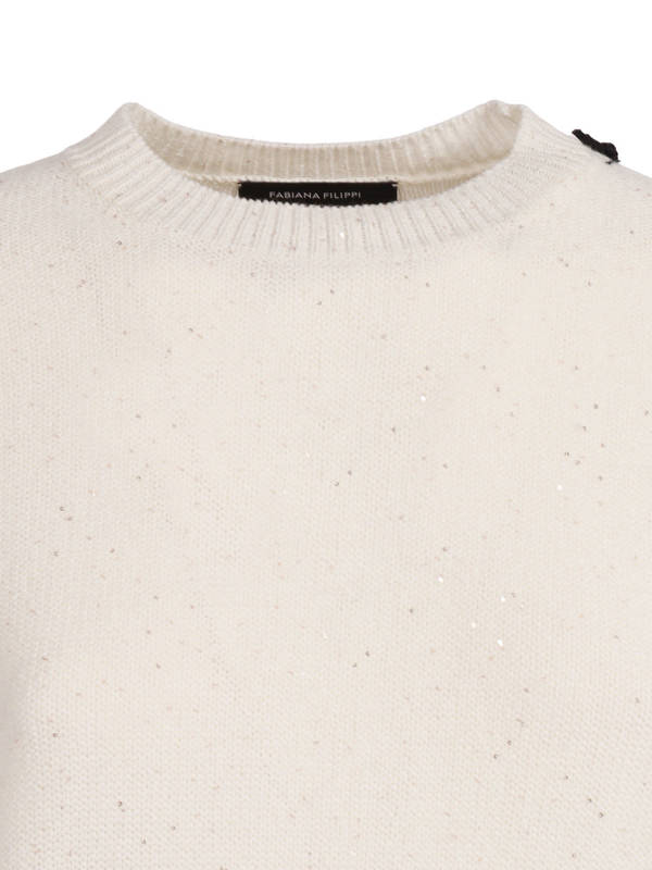Fabiana Filippi Sequin Short Sleeve Crew Neck Sweater - White