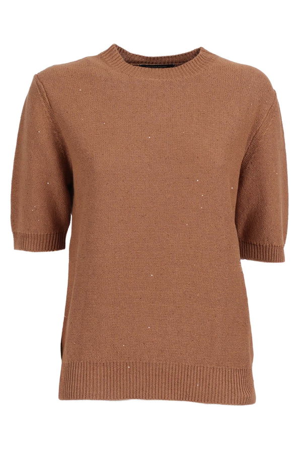 Fabiana Filippi Sequin Short Sleeve Crew Neck Sweater - Beige
