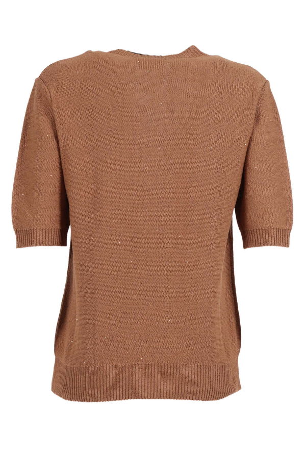 Fabiana Filippi Sequin Short Sleeve Crew Neck Sweater - Beige