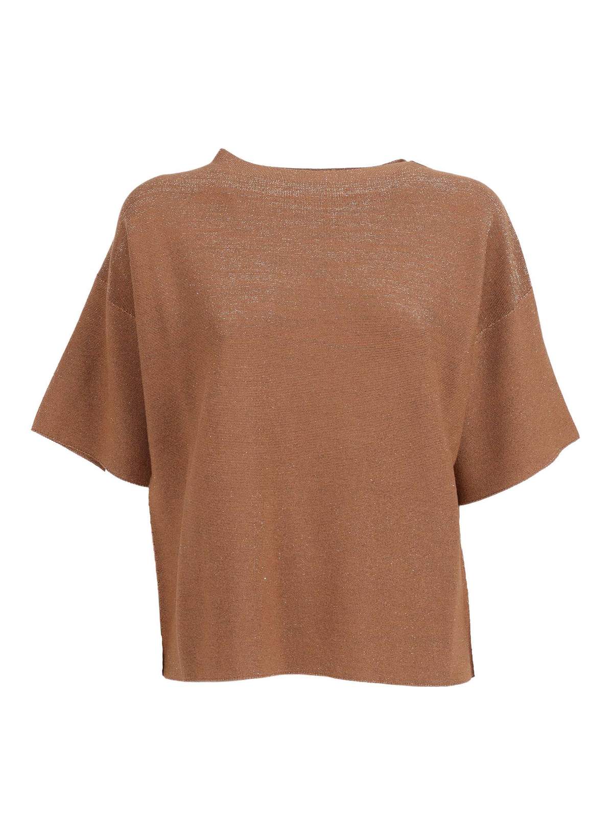 Fabiana Filippi Lurex Cotton Wool Boatneck Short Sleeve Sweater - Beige - Image 1 of 3