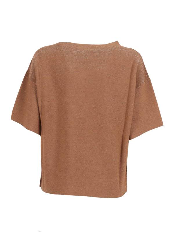 Fabiana Filippi Lurex Cotton Wool Boatneck Short Sleeve Sweater - Beige