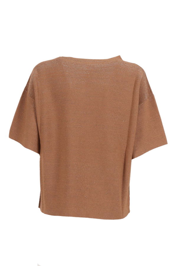 Fabiana Filippi Lurex Cotton Wool Boatneck Short Sleeve Sweater - Beige
