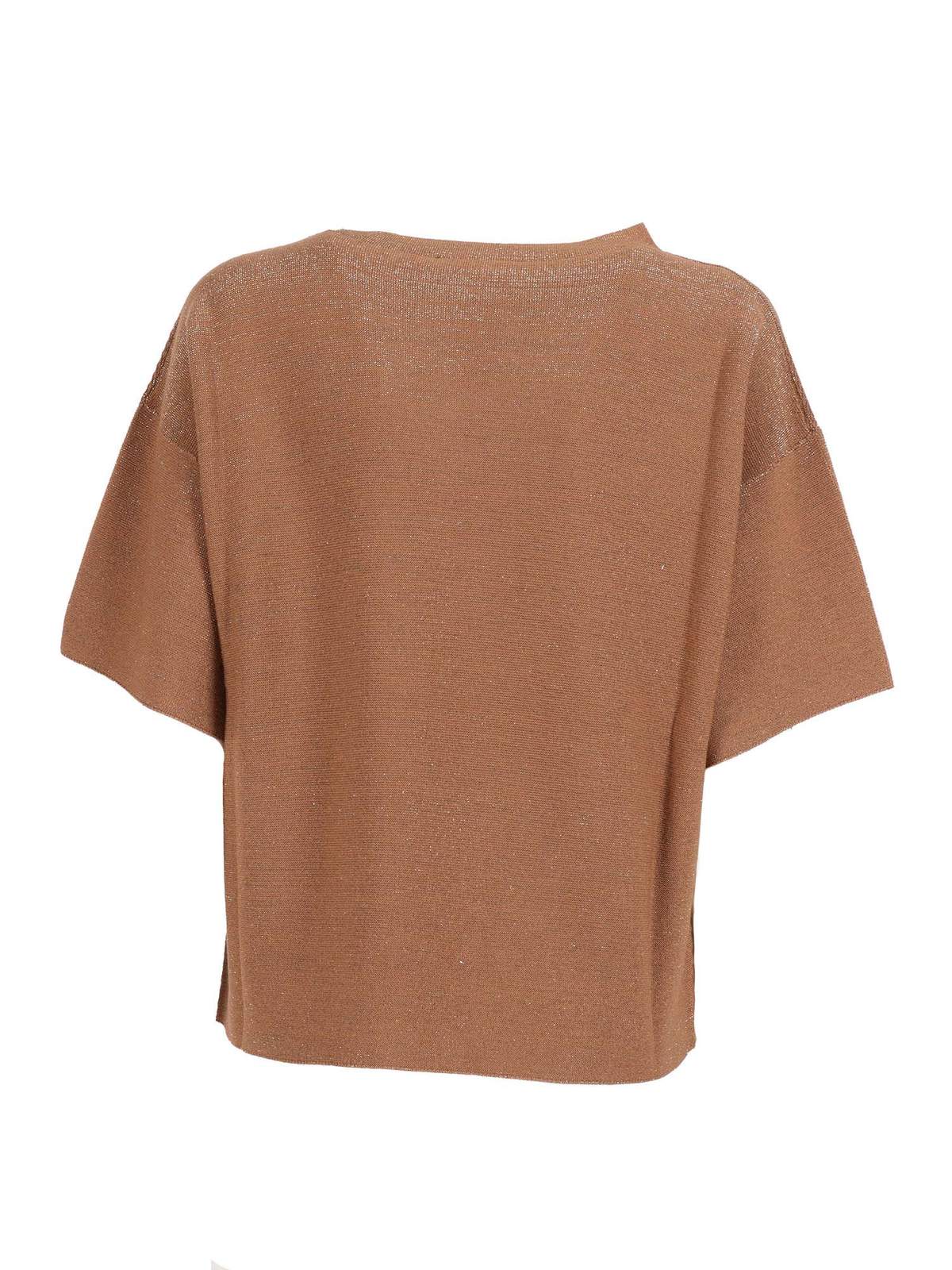 Fabiana Filippi Lurex Cotton Wool Boatneck Short Sleeve Sweater - Beige - Image 2 of 3