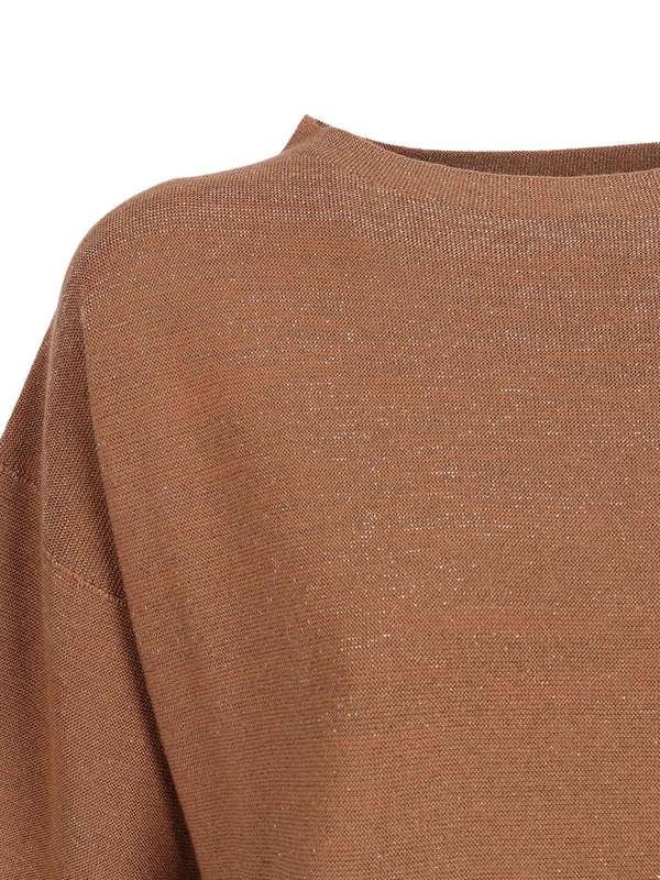 Fabiana Filippi Lurex Cotton Wool Boatneck Short Sleeve Sweater - Beige