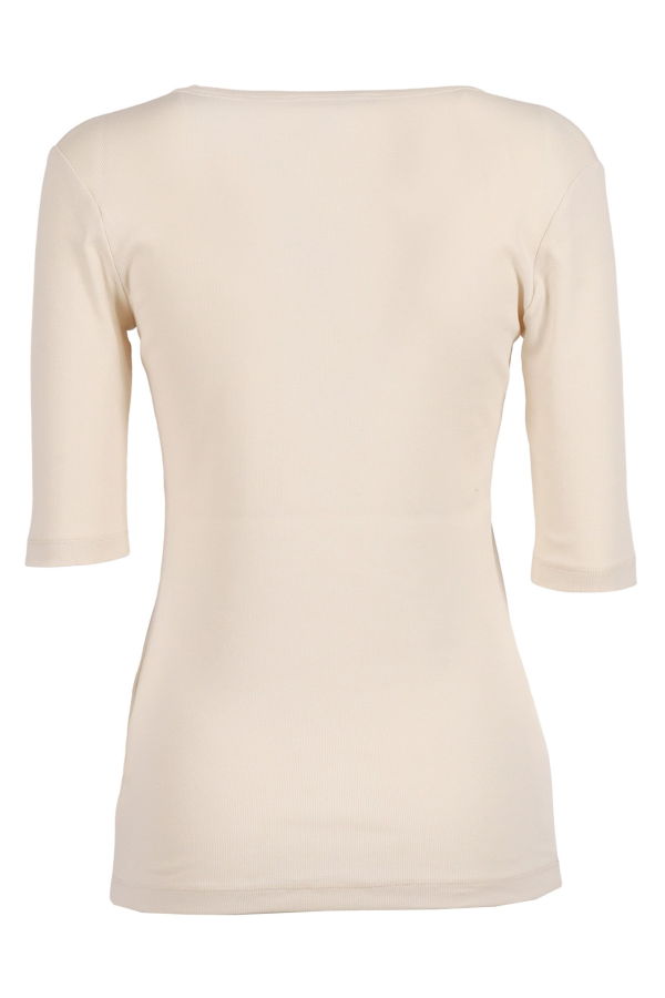 Fabiana Filippi Ribbed Cotton Jersey U Neck Filo Diamante Detail T-Shirt - White