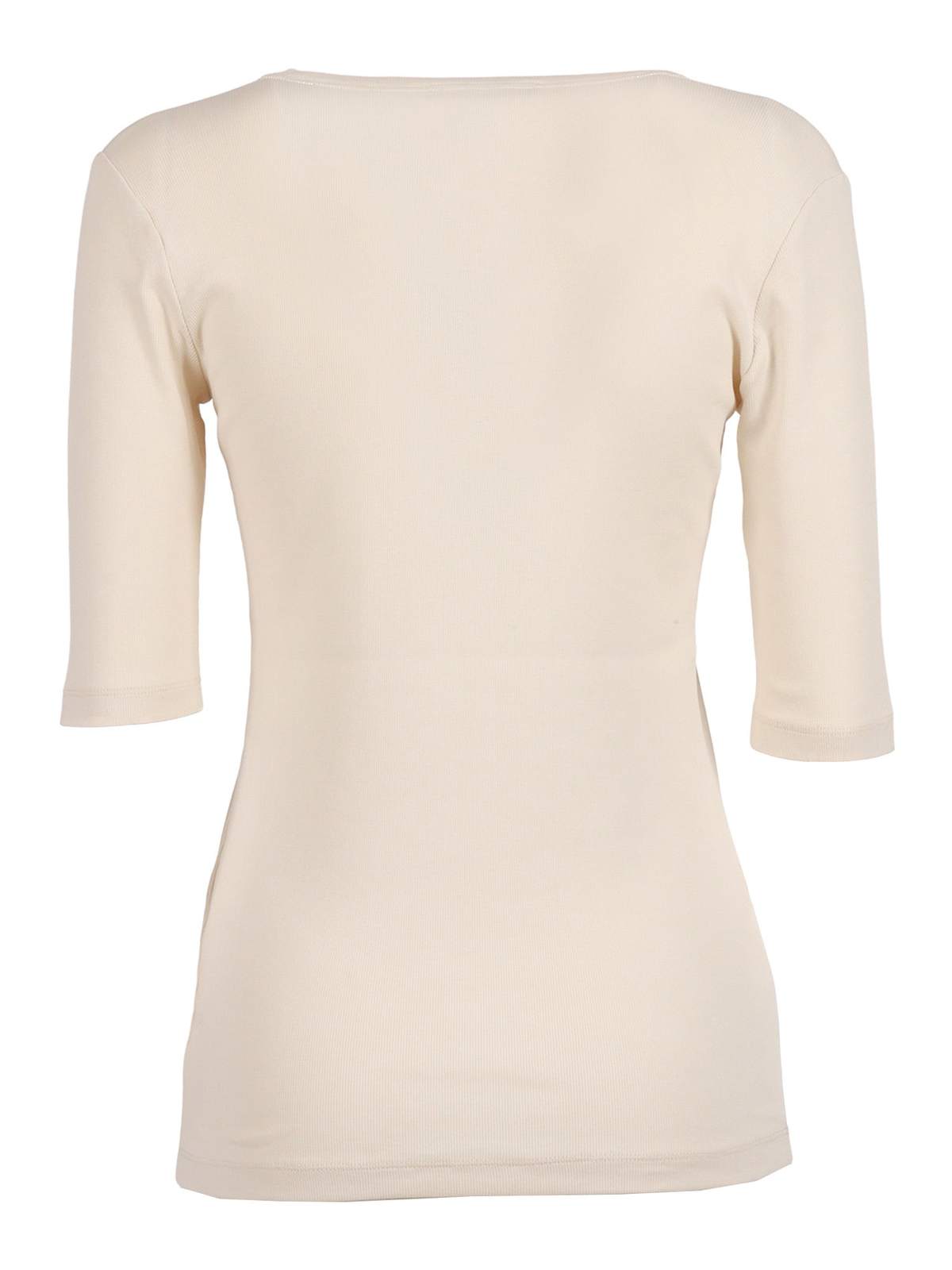 Fabiana Filippi Ribbed Cotton Jersey U Neck Filo Diamante Detail T-Shirt - White - Image 2 of 3