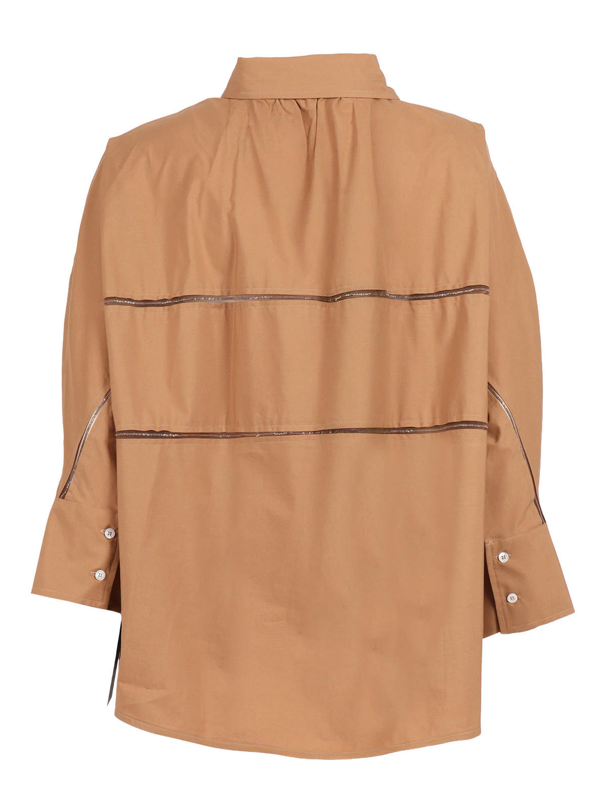 Fabiana Filippi Poplin 3/4 Sleeve Shirt With Tulle And Filo Diamante Detail Blouse - Beige - Image 2 of 3