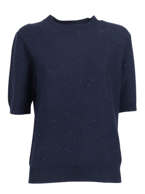 Fabiana Filippi Sequin Short Sleeve Crew Neck Sweater - Blue