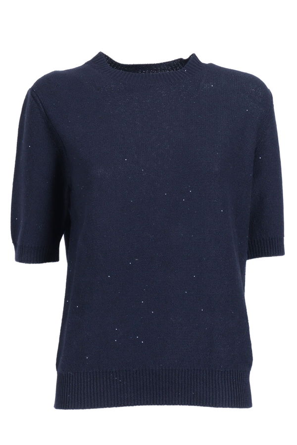 Fabiana Filippi Sequin Short Sleeve Crew Neck Sweater - Blue