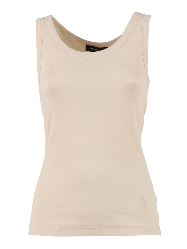 Fabiana Filippi Ribbed Jersey Tank Top With Filo Diamante - Beige