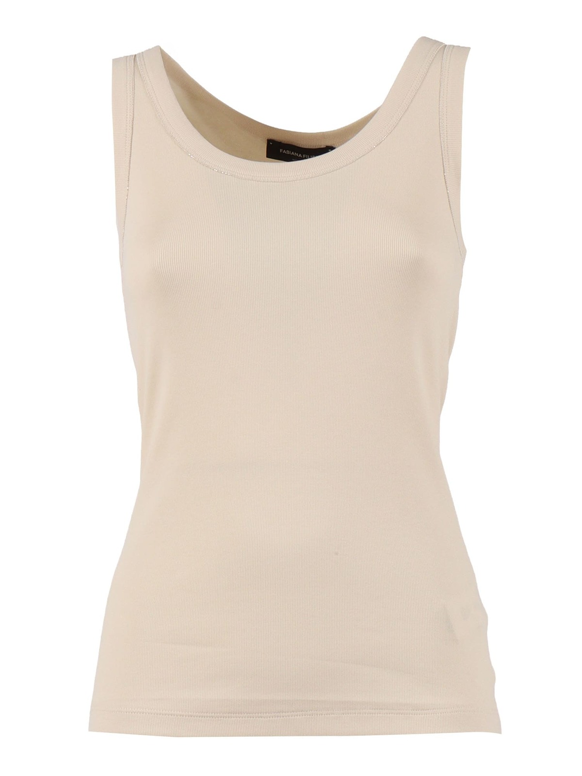 Fabiana Filippi Ribbed Jersey Tank Top With Filo Diamante - Beige - Image 1 of 3