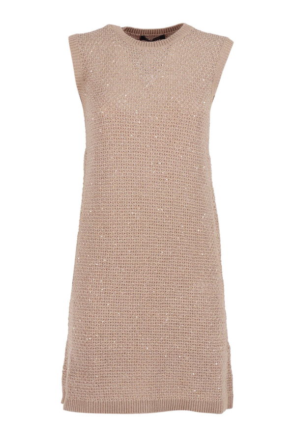 Fabiana Filippi Sequin Diamond Stitch Knit Dress - Beige