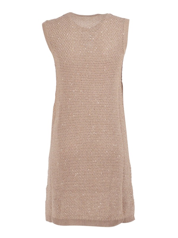 Fabiana Filippi Sequin Diamond Stitch Knit Dress - Beige