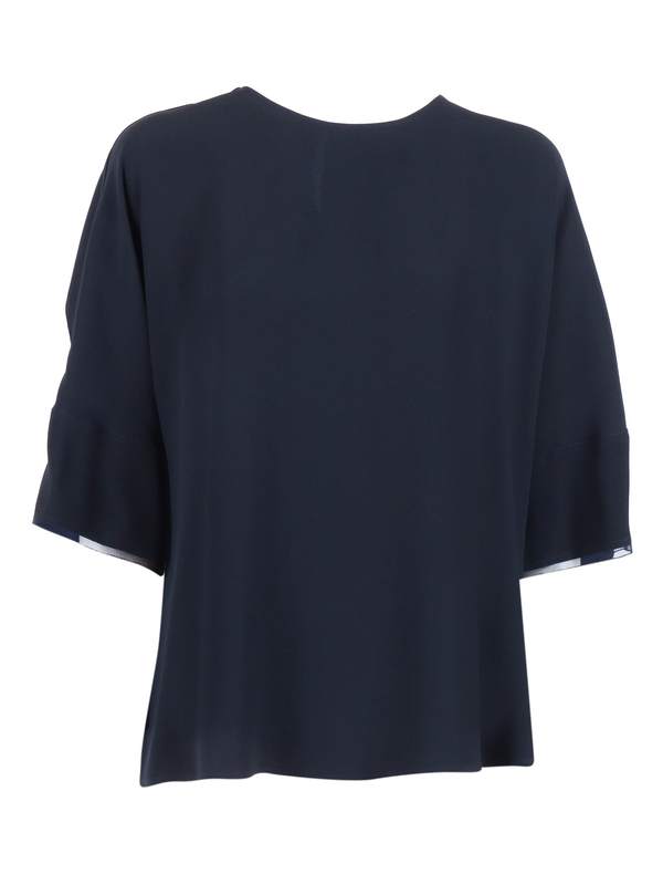 Fabiana Filippi Enver Satin Short Sleeve Top, Tulle and Filo Diamante Detail Top - Blue