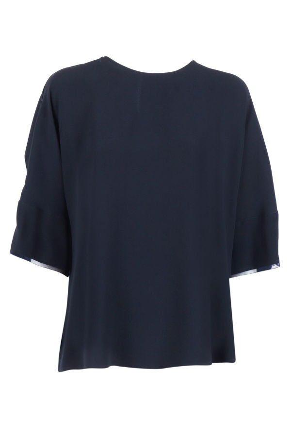 Fabiana Filippi Enver Satin Short Sleeve Top, Tulle and Filo Diamante Detail Top - Blue