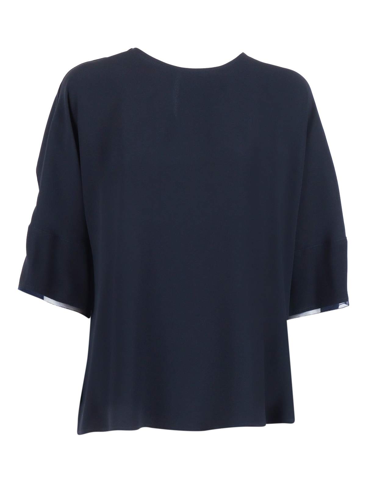 Fabiana Filippi Enver Satin Short Sleeve Top, Tulle and Filo Diamante Detail Top - Blue - Image 1 of 3