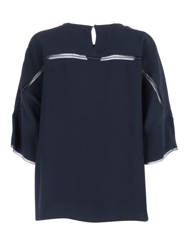 Fabiana Filippi Enver Satin Short Sleeve Top, Tulle and Filo Diamante Detail Top - Blue