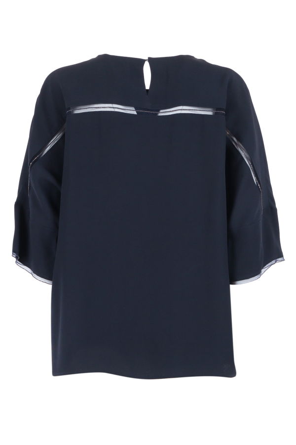 Fabiana Filippi Enver Satin Short Sleeve Top, Tulle and Filo Diamante Detail Top - Blue