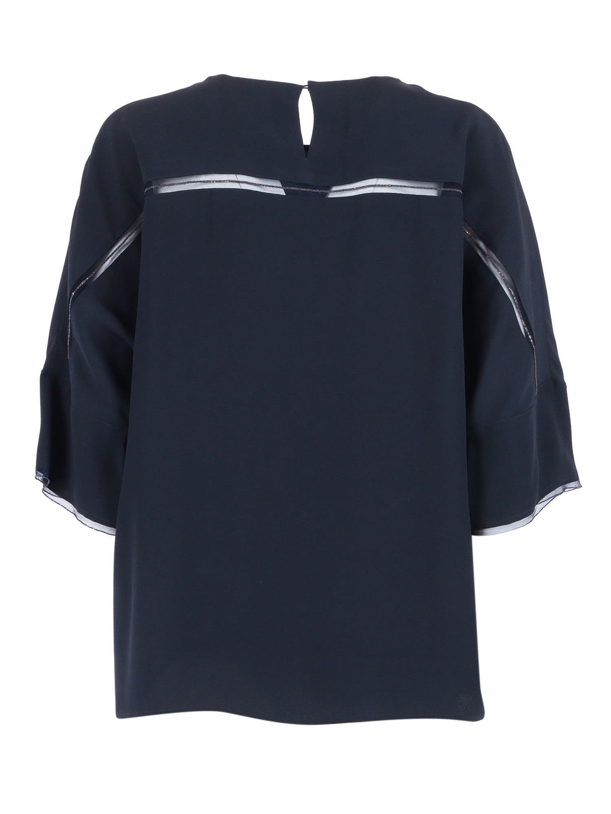 Fabiana Filippi Enver Satin Short Sleeve Top, Tulle and Filo Diamante Detail Top - Blue - Image 2 of 3