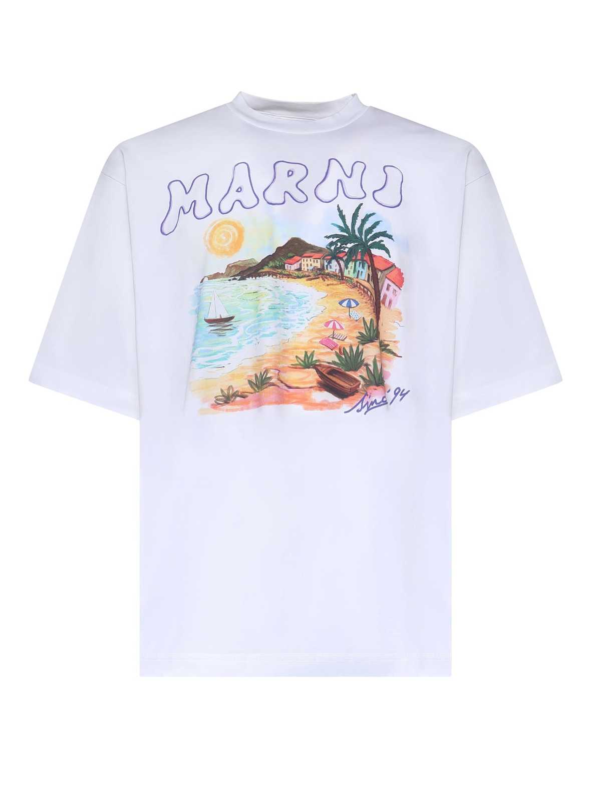 Marni Cotton T-Shirt With Marni Beach Print - White - Image 1 of 3