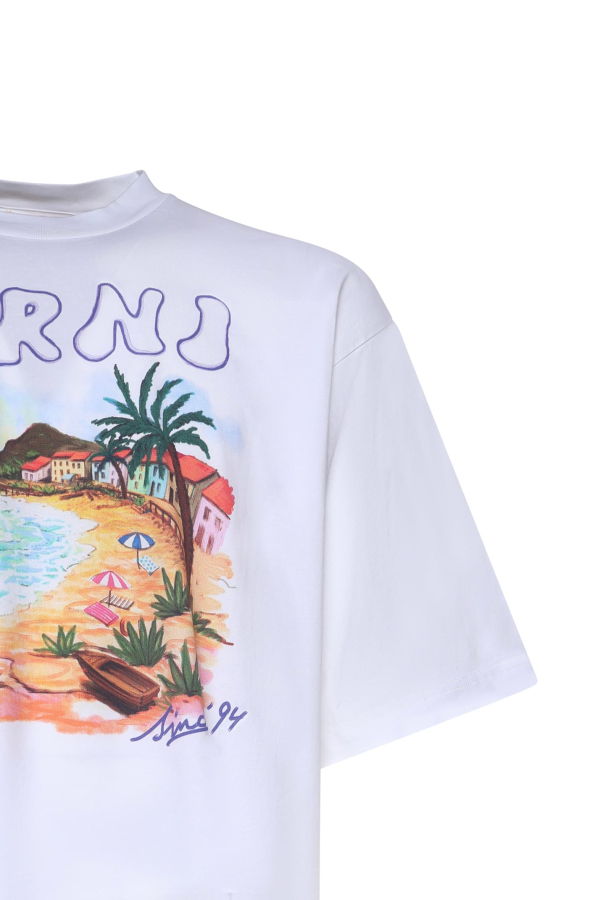 Marni Cotton T-Shirt With Marni Beach Print - White