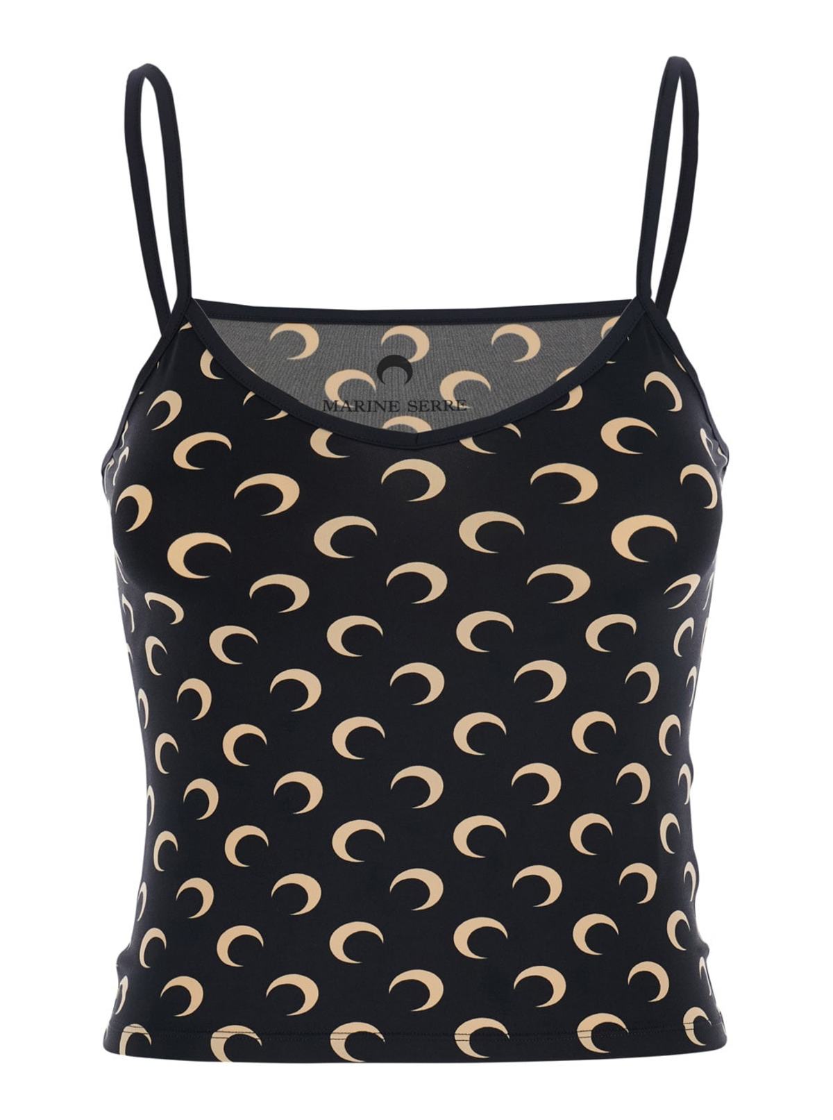 MARINE SERRE Moon Printed Jersey Straps Top - Black - Image 1 of 3