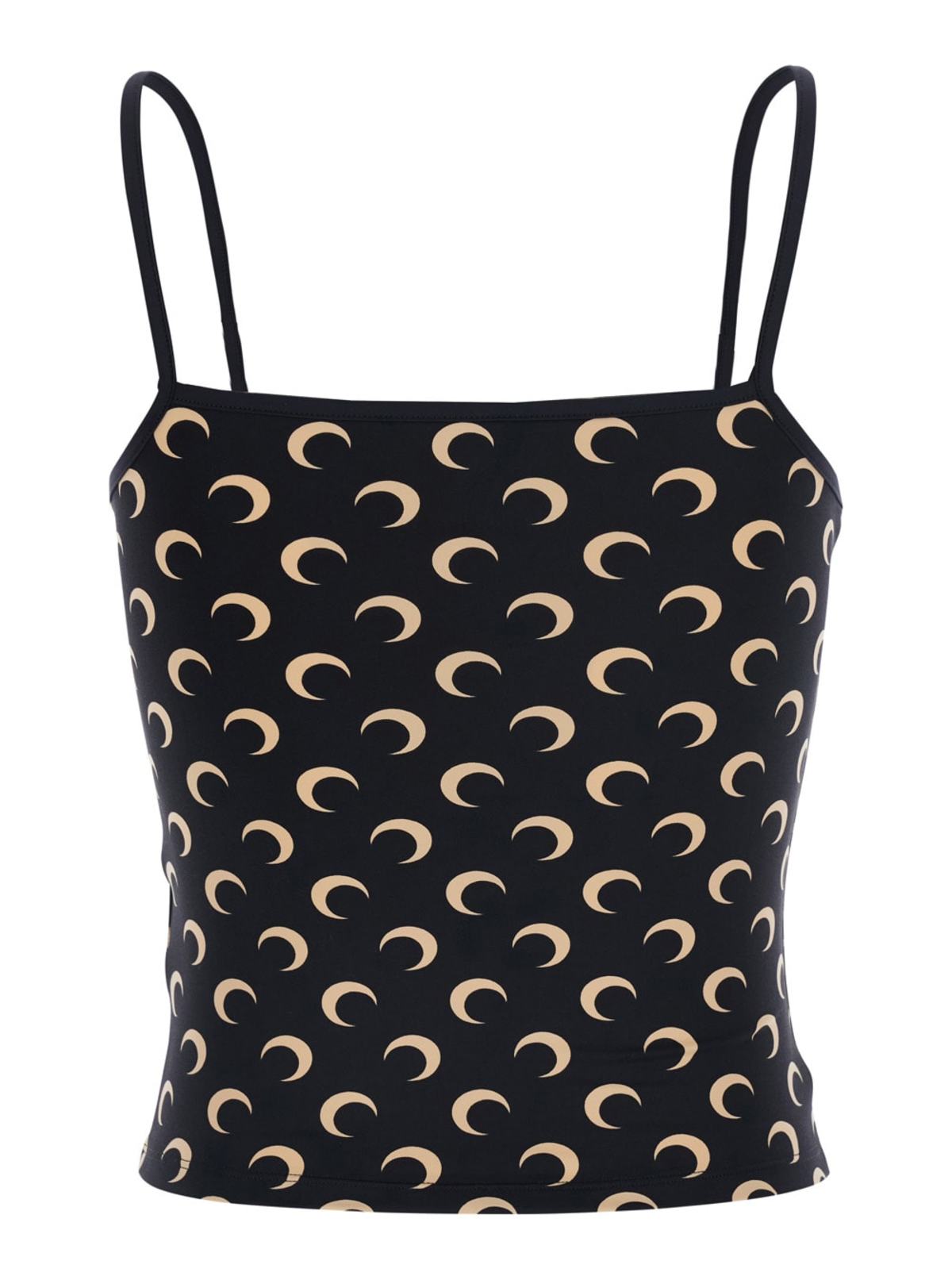 MARINE SERRE Moon Printed Jersey Straps Top - Black - Image 2 of 3