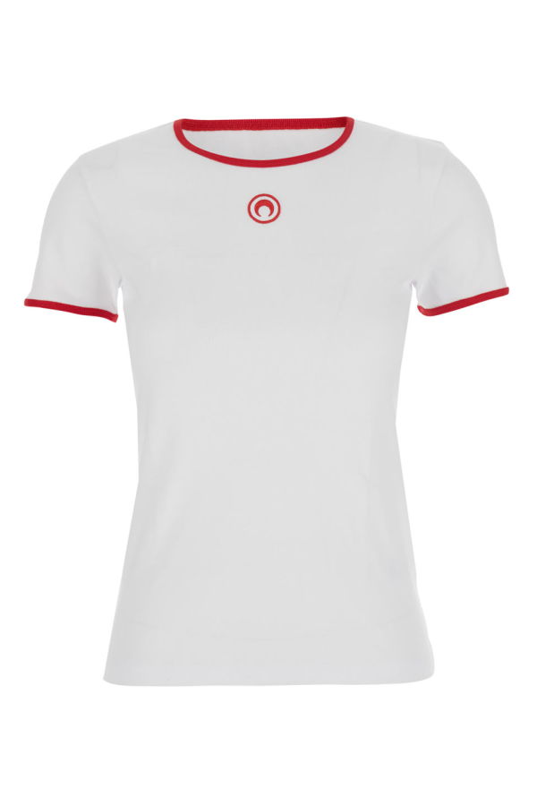 MARINE SERRE Moon Logo Bicolor Jersey SS T-Shirt - White