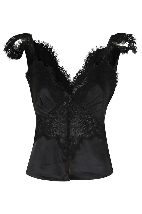 Self-Portrait Satin Lace Top - Black