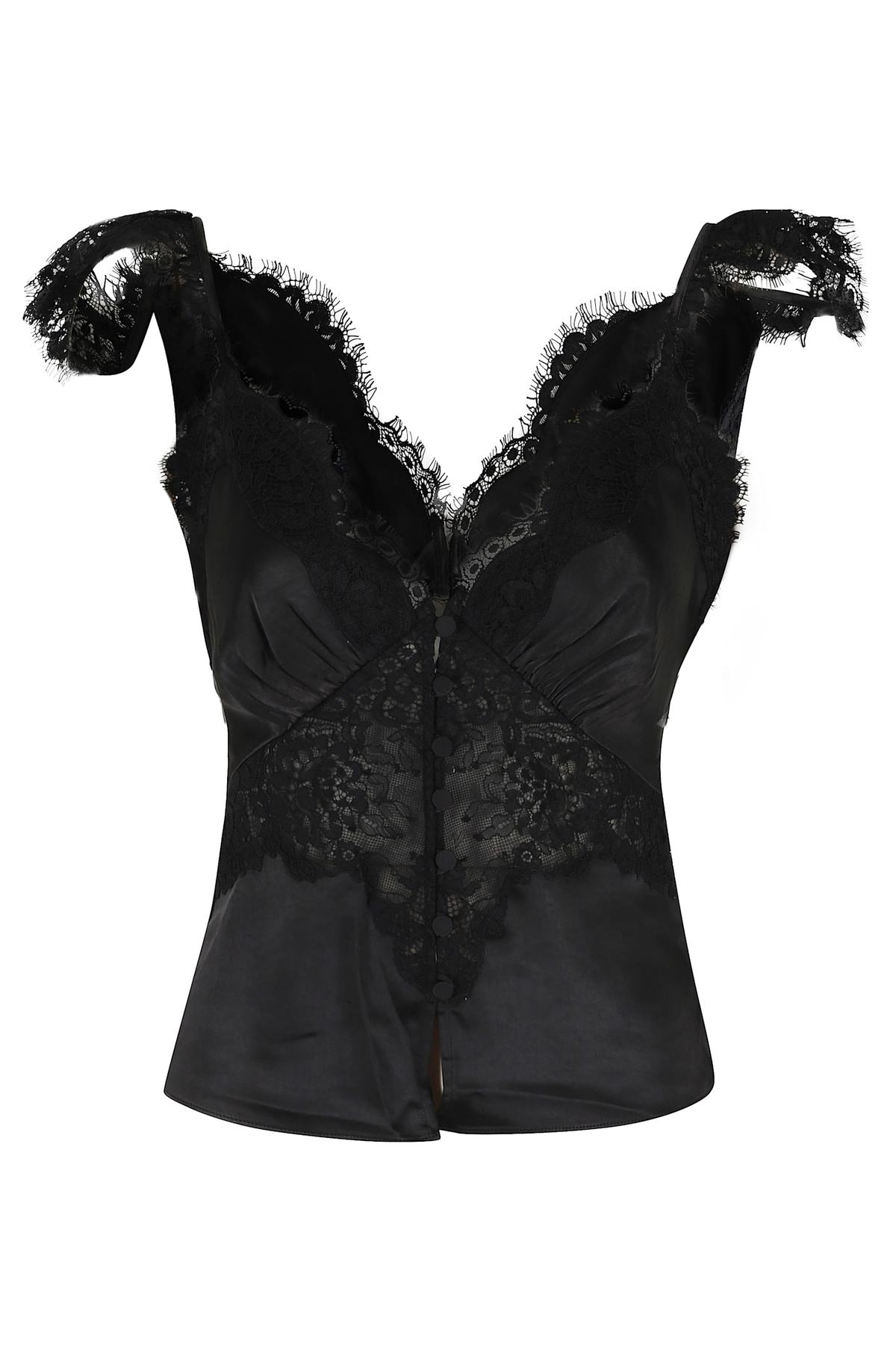 Self-Portrait Satin Lace Top - Black - Image 1 of 2