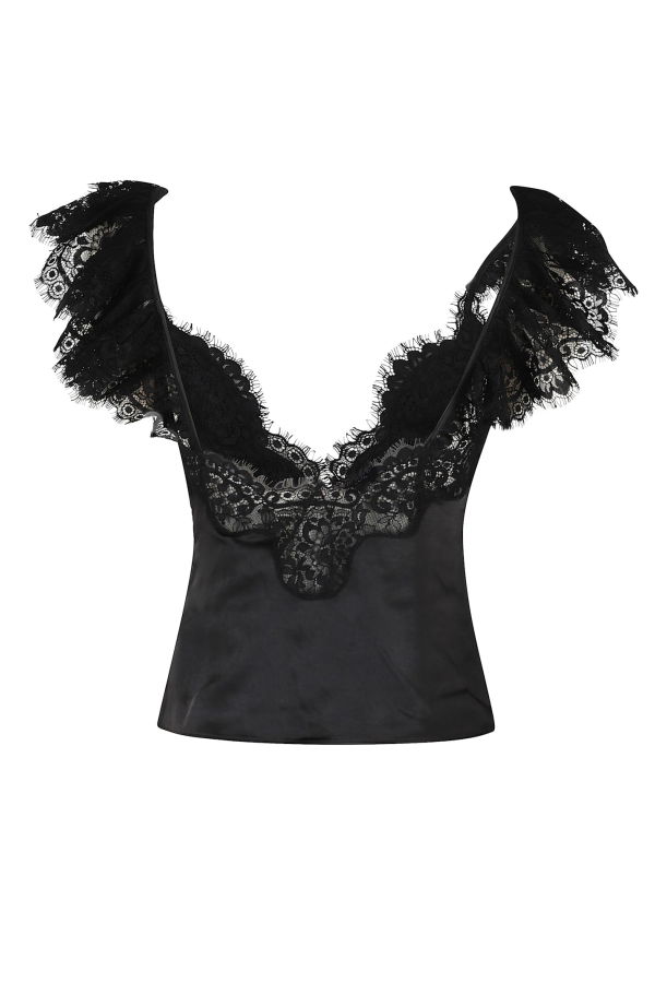 Self-Portrait Satin Lace Top - Black