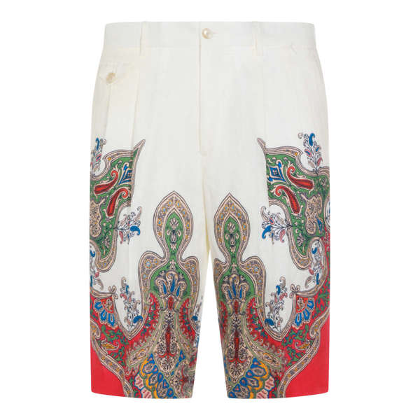Etro Multicolor Linen Shorts - Red Etro Multicolor Linen Shorts - Red