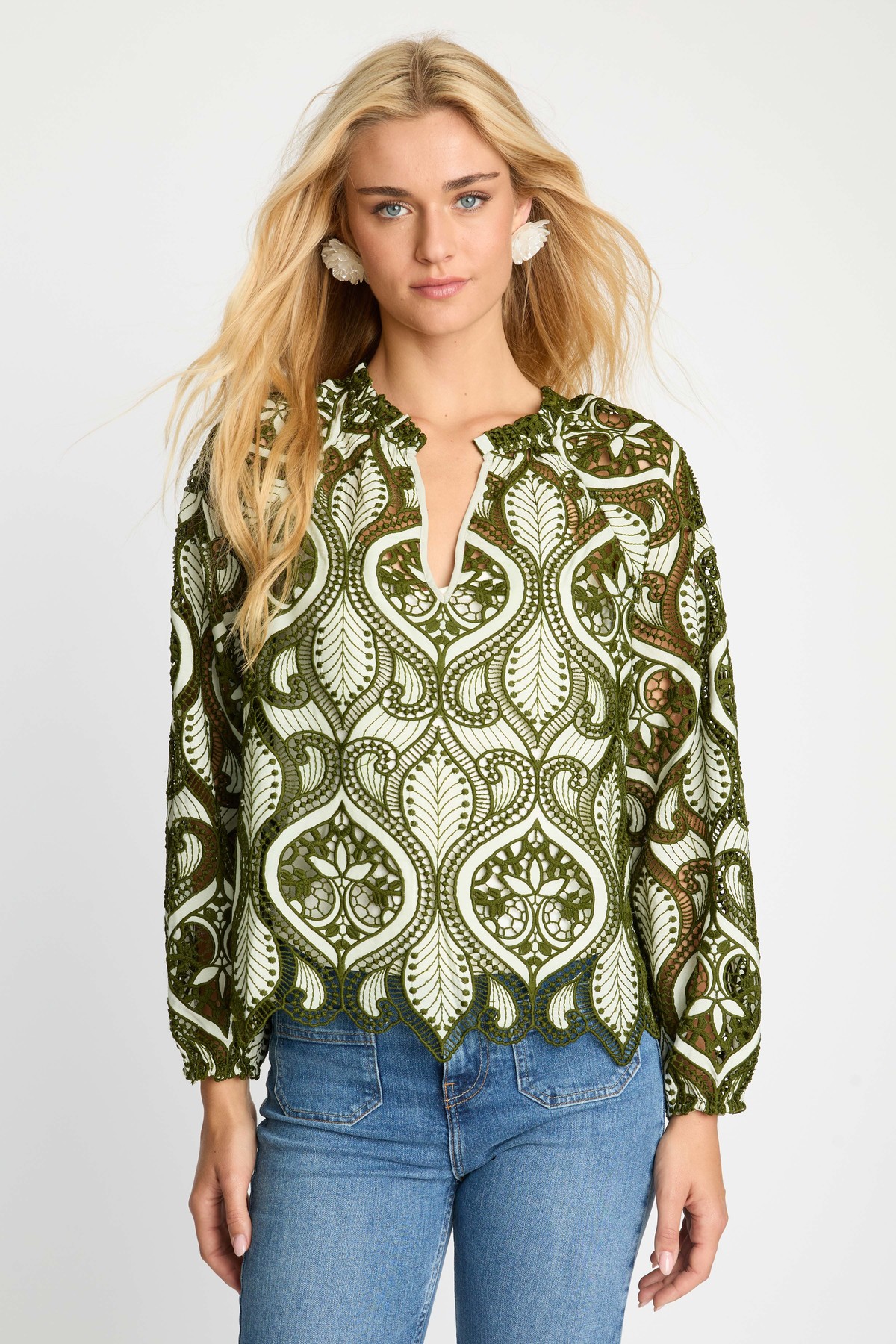 Caballero Miki Top in Loden Green Lace Blouse - Image 2 of 6