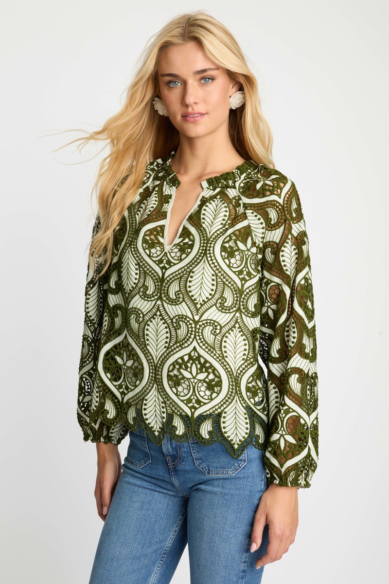 Caballero Miki Top in Loden Green Lace Blouse