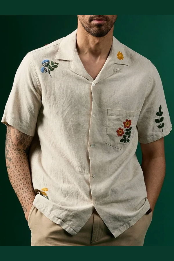 Portuguese Flannel Spring Embroidery Flowers Shirt