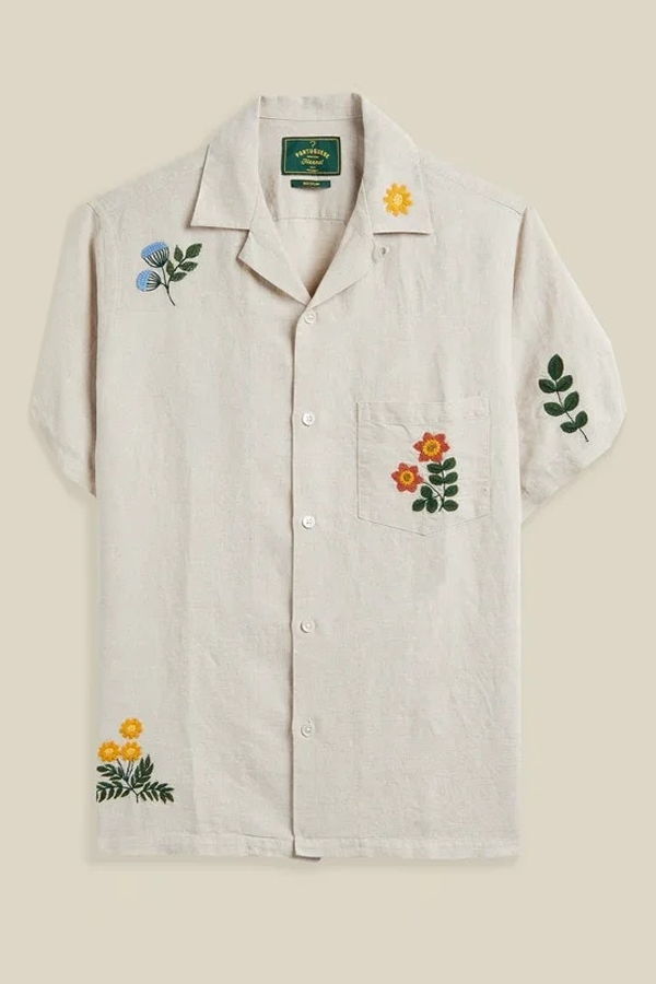 Portuguese Flannel Spring Embroidery Flowers Shirt