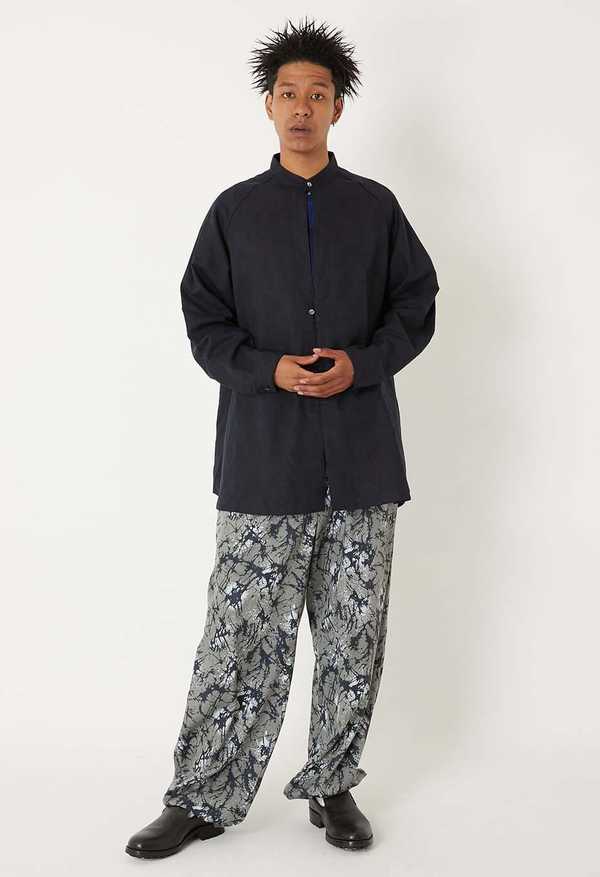 Blue Blue Japan Glass Pattern Mixed Oversize Shirt
