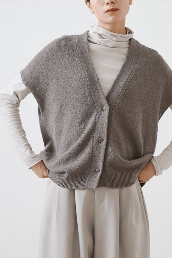 Evam Eva Roving Cotton Vest - Mauve Grey