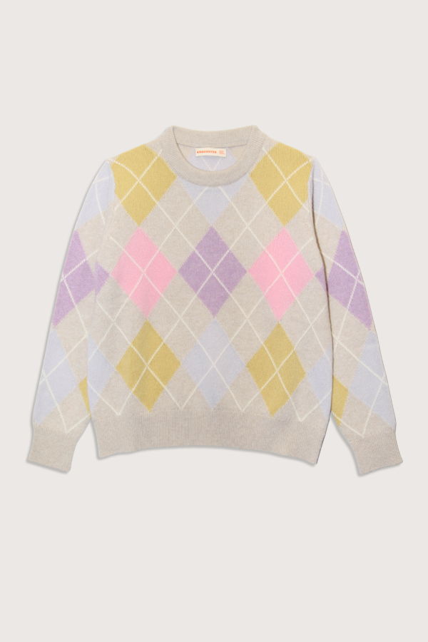 &Daughter Ava Argyle Lambswool Crew Sweater - Oat/Pink