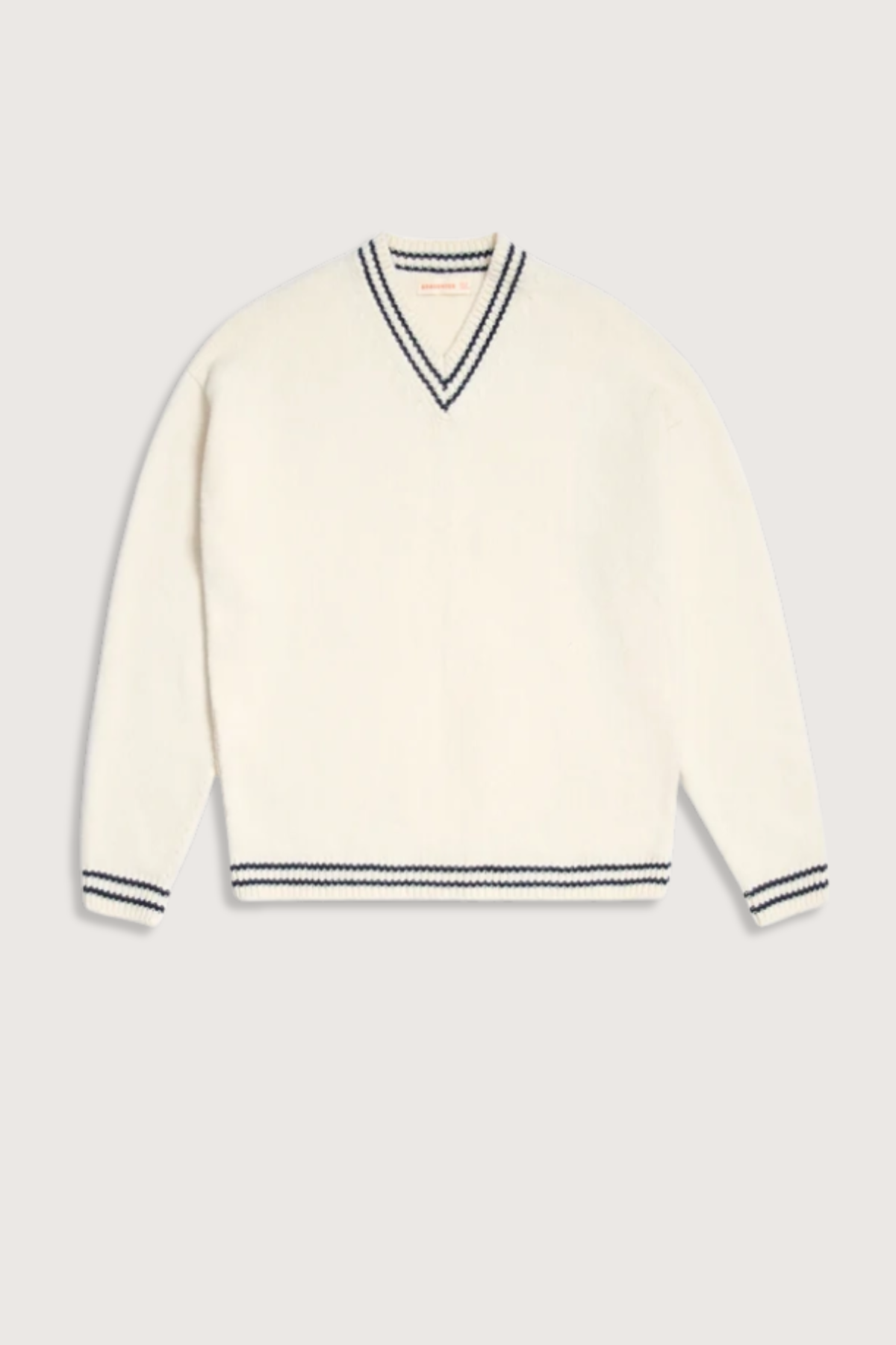 &Daughter The Stripe Trim Balla V-Neck Sweater - White/Navy - Image 1 of 3
