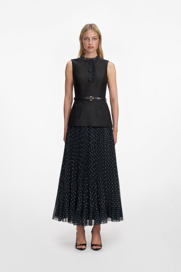 Self-Portrait Taffeta Polka Dot Midi Dress - Black