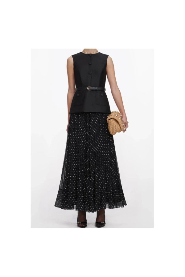 Self-Portrait Taffeta Polka Dot Midi Dress - Black