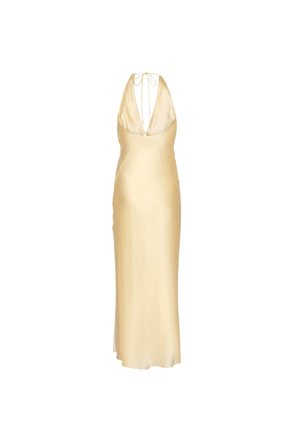ROTATE Birger Christensen Chiffon Halter Dress - Italian Straw